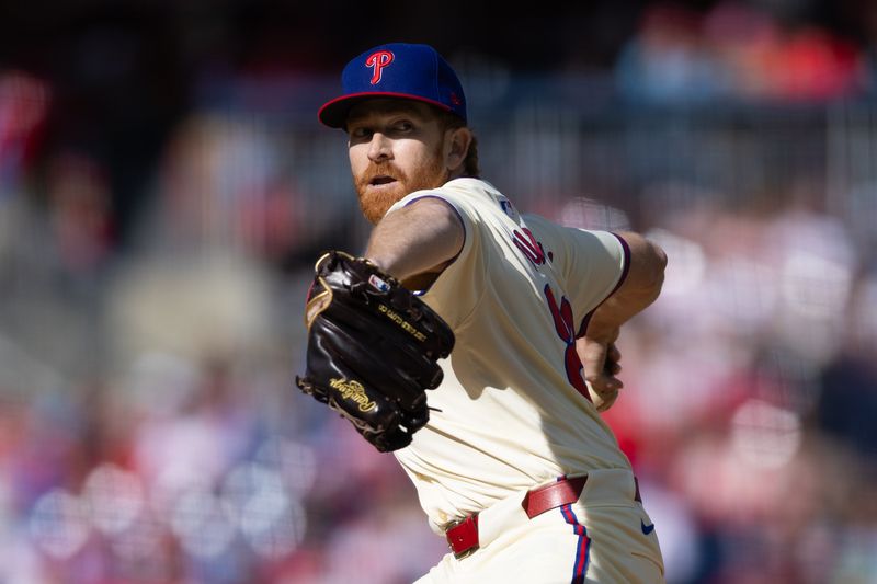 Apr 13, 2024; Philadelphia, Pennsylvania, USA; Philadelphia Phillies pitcher Spencer Turnbull (22) throws pitch during the second inning against the Pittsburgh Pirates at Citizens Bank Park. Mandatory Credit: Bill Streicher-USA TODAY Sports