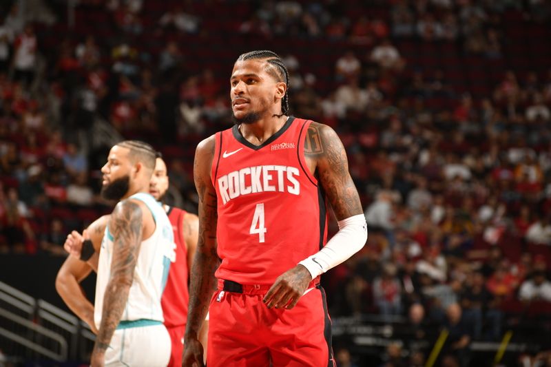 HOUSTON, TX - OCTOBER 23: Jalen Green #4 of the Houston Rockets during the game against the Charlotte Hornets   during a regular season game on October 23, 2024 at the Toyota Center in Houston, Texas. NOTE TO USER: User expressly acknowledges and agrees that, by downloading and or using this photograph, User is consenting to the terms and conditions of the Getty Images License Agreement. Mandatory Copyright Notice: Copyright 2024 NBAE (Photo by Logan Riely/NBAE via Getty Images)