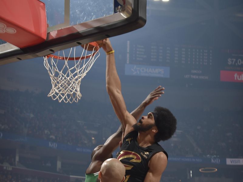 CLEVELAND, OH - FEBRUARY 4: Jarrett Allen #31 of the Cleveland Cavaliers dunks the ball during the game against the Boston Celtics on February 4, 2025 at Rocket Mortgage FieldHouse in Cleveland, Ohio. NOTE TO USER: User expressly acknowledges and agrees that, by downloading and/or using this Photograph, user is consenting to the terms and conditions of the Getty Images License Agreement. Mandatory Copyright Notice: Copyright 2025 NBAE (Photo by David Liam Kyle/NBAE via Getty Images)