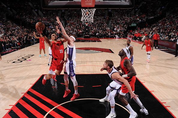 PORTLAND, OR - DECEMBER 26: Toumani Camara #33 of the Portland Trail Blazers drives to the basket during the game against the Sacramento Kings on December 26, 2023 at the Moda Center Arena in Portland, Oregon. NOTE TO USER: User expressly acknowledges and agrees that, by downloading and or using this photograph, user is consenting to the terms and conditions of the Getty Images License Agreement. Mandatory Copyright Notice: Copyright 2023 NBAE (Photo by Cameron Browne/NBAE via Getty Images)