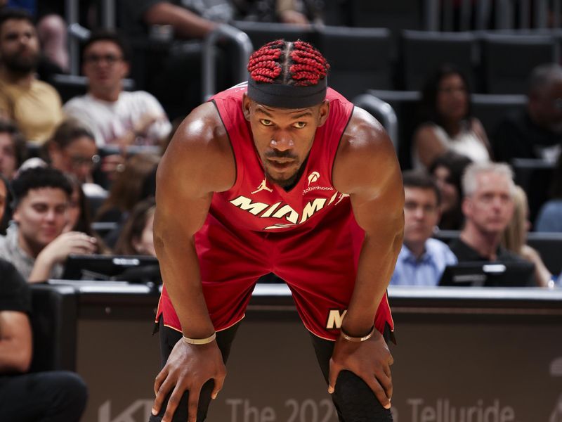 MIAMI, FL - NOVEMBER 29: Jimmy Butler #22 of the Miami Heat looks on during the game against the Toronto Raptors in the NBA Cup on November 29, 2024 at Kaseya Center in Miami, Florida. NOTE TO USER: User expressly acknowledges and agrees that, by downloading and or using this Photograph, user is consenting to the terms and conditions of the Getty Images License Agreement. Mandatory Copyright Notice: Copyright 2024 NBAE (Photo by Issac Baldizon/NBAE via Getty Images)