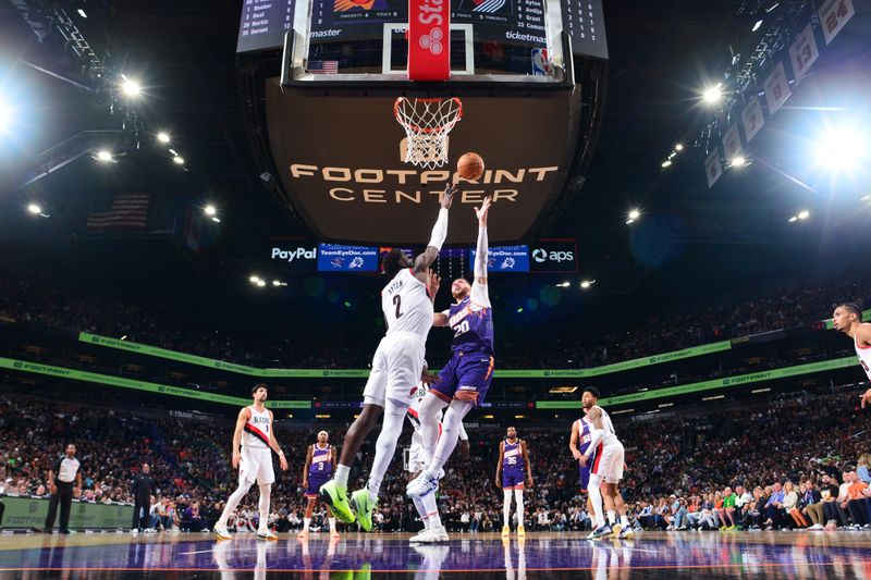 PHOENIX, AZ - NOVEMBER 2:J usuf Nurkic #20 of the Phoenix Suns drives to the basket during the game against the Portland Trail Blazers  on November 2, 2024 at Footprint Center in Phoenix, Arizona. NOTE TO USER: User expressly acknowledges and agrees that, by downloading and or using this photograph, user is consenting to the terms and conditions of the Getty Images License Agreement. Mandatory Copyright Notice: Copyright 2024 NBAE (Photo by Kate Frese/NBAE via Getty Images)