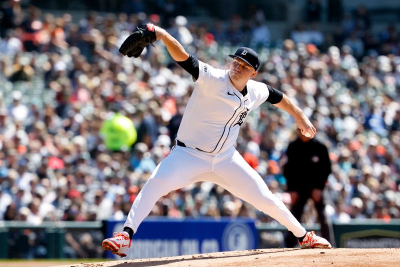 May 25, 2025; Detroit, Michigan, USA;  Detroit Tigers pitcher Tarik Skubal (29) pitches first inning against the Cleveland Guardians at Comerica Park. Mandatory Credit: Rick Osentoski-Imagn Images