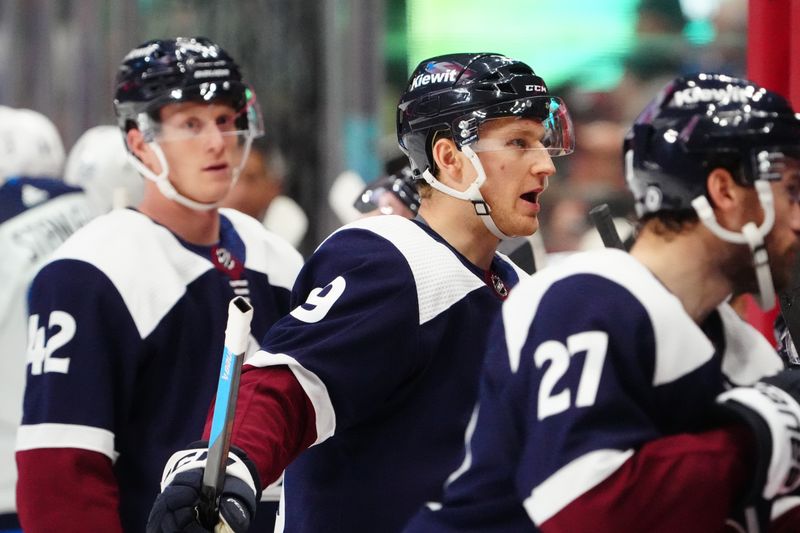 Dec 7, 2023; Denver, Colorado, USA; Colorado Avalanche center Nathan MacKinnon (29) during the second period against the Winnipeg Jets at Ball Arena. Mandatory Credit: Ron Chenoy-USA TODAY Sports