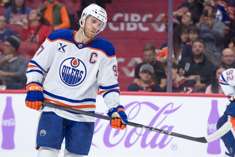 Nov 19, 2024; Ottawa, Ontario, CAN; Edmonton Oilers center Connor McDavid (97) skates in the second period against the Ottawa Senators at the Canadian Tire Centre. Mandatory Credit: Marc DesRosiers-Imagn Images