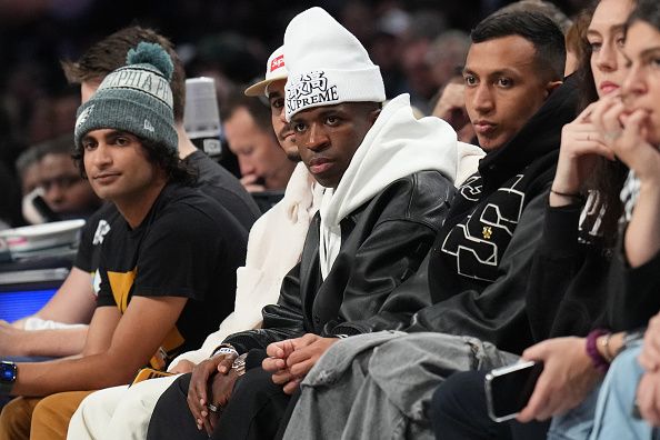 BROOKLYN, NY - DECEMBER 27: Vinicius Junior attends the game between the Milwaukee Bucks and the Brooklyn Nets on December 27, 2023 at Barclays Center in Brooklyn, New York. NOTE TO USER: User expressly acknowledges and agrees that, by downloading and or using this Photograph, user is consenting to the terms and conditions of the Getty Images License Agreement. Mandatory Copyright Notice: Copyright 2023 NBAE (Photo by Jesse D. Garrabrant/NBAE via Getty Images)