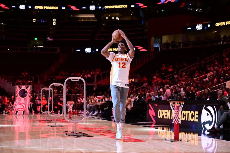 ATLANTA, GA - OCTOBER 16: The Atlanta Hawks Open Practice on October 16, 2024 at State Farm Arena in Atlanta, Georgia.  NOTE TO USER: User expressly acknowledges and agrees that, by downloading and/or using this Photograph, user is consenting to the terms and conditions of the Getty Images License Agreement. Mandatory Copyright Notice: Copyright 2024 NBAE (Photo by Adam Hagy/NBAE via Getty Images)