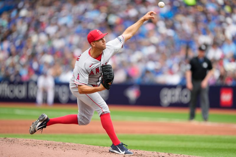 Jul 30, 2023; Toronto, Ontario, CAN; Los Angeles Angels starting pitcher Tyler Anderson (31) pitches to the Toronto Blue Jays during the second inning at Rogers Centre. Mandatory Credit: John E. Sokolowski-USA TODAY Sports