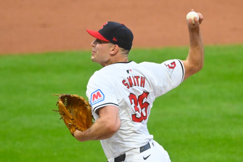 May 7, 2024; Cleveland, Ohio, USA; Cleveland Guardians relief pitcher Cade Smith (36) delivers a pitch in the the sixth inning against the Detroit Tigers at Progressive Field. Mandatory Credit: David Richard-USA TODAY Sports