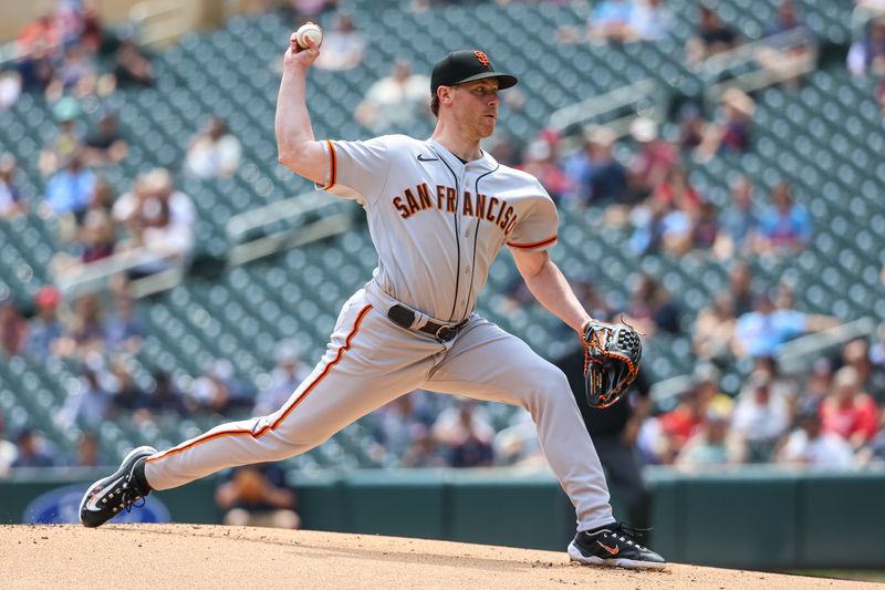 May 24, 2023; Minneapolis, Minnesota, USA; San Francisco Giants starting pitcher Anthony DeSclafani (26) delivers a pitch during the first inning against the Minnesota Twins at Target Field. Mandatory Credit: Matt Krohn-USA TODAY Sports