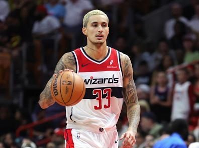 MIAMI, FLORIDA - NOVEMBER 03: Kyle Kuzma #33 of the Washington Wizards dribbles the ball against the Miami Heat in the third quarter during the NBA In-Season Tournament at Kaseya Center on November 03, 2023 in Miami, Florida. NOTE TO USER: User expressly acknowledges and agrees that, by downloading and or using this photograph, User is consenting to the terms and conditions of the Getty Images License Agreement. (Photo by Megan Briggs/Getty Images)