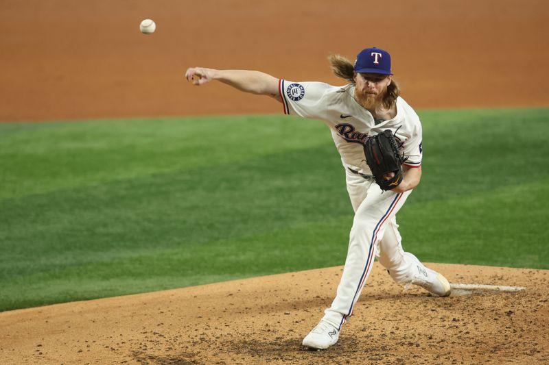 Jun 22, 2024; Arlington, Texas, USA; Texas Rangers pitcher Jon Gray (22) throws a pitch in the fifth inning against the Kansas City Royals at Globe Life Field. Mandatory Credit: Tim Heitman-USA TODAY Sports