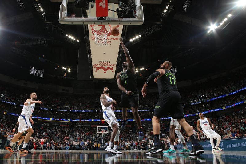 NEW ORLEANS, LA - MARCH 15: Zion Williamson #1 of the New Orleans Pelicans shoots the ball during the game against the LA Clippers on March 15, 2024 at the Smoothie King Center in New Orleans, Louisiana. NOTE TO USER: User expressly acknowledges and agrees that, by downloading and or using this Photograph, user is consenting to the terms and conditions of the Getty Images License Agreement. Mandatory Copyright Notice: Copyright 2024 NBAE (Photo by Layne Murdoch Jr./NBAE via Getty Images)