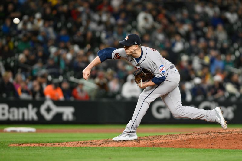 Sep 26, 2023; Seattle, Washington, USA; Houston Astros relief pitcher Phil Maton (88) pitches to the Seattle Mariners during the seventh inning at T-Mobile Park. Mandatory Credit: Steven Bisig-USA TODAY Sports