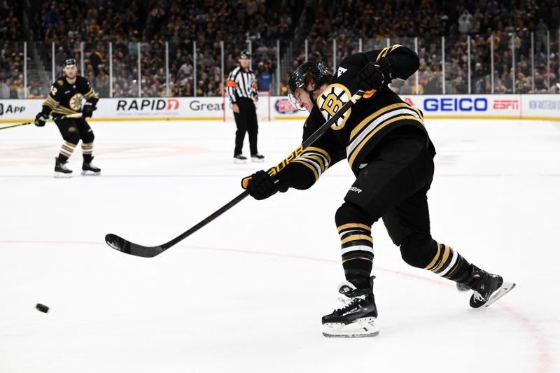 Apr 22, 2024; Boston, Massachusetts, USA; Boston Bruins right wing David Pastrnak (88) takes a shot against the Toronto Maple Leafs during the third period in game two of the first round of the 2024 Stanley Cup Playoffs at TD Garden. Mandatory Credit: Brian Fluharty-USA TODAY Sports