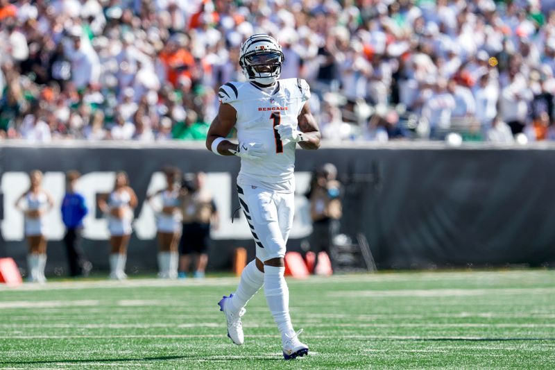 Cincinnati Bengals wide receiver Ja'Marr Chase prepares for a play during the first half of an NFL football game against the Philadelphia Eagles, Sunday, Oct. 27, 2024 in Cincinnati. (AP Photo/Jeff Dean)