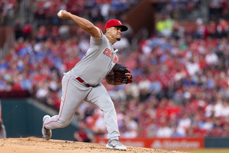 Sep 30, 2023; St. Louis, Missouri, USA;  Cincinnati Reds relief pitcher Fernando Cruz (63) pitches against the St. Louis Cardinals at Busch Stadium. Mandatory Credit: Zach Dalin-USA TODAY Sports