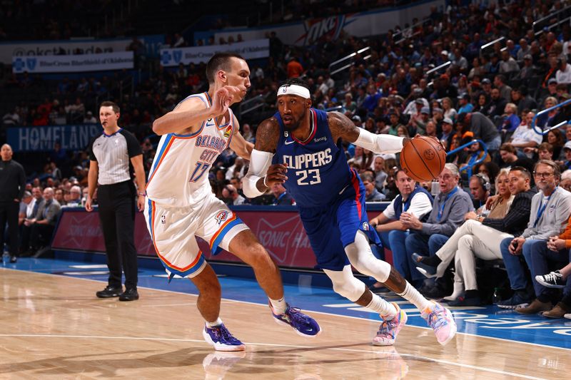 OKLAHOMA CITY, OK - OCTOBER 25: Robert Covington #23 of the LA Clippers drives to the basket during the game against the Oklahoma City Thunder on October 25, 2022 at Paycom Arena in Oklahoma City, Oklahoma. NOTE TO USER: User expressly acknowledges and agrees that, by downloading and or using this photograph, User is consenting to the terms and conditions of the Getty Images License Agreement. Mandatory Copyright Notice: Copyright 2022 NBAE (Photo by Zach Beeker/NBAE via Getty Images)