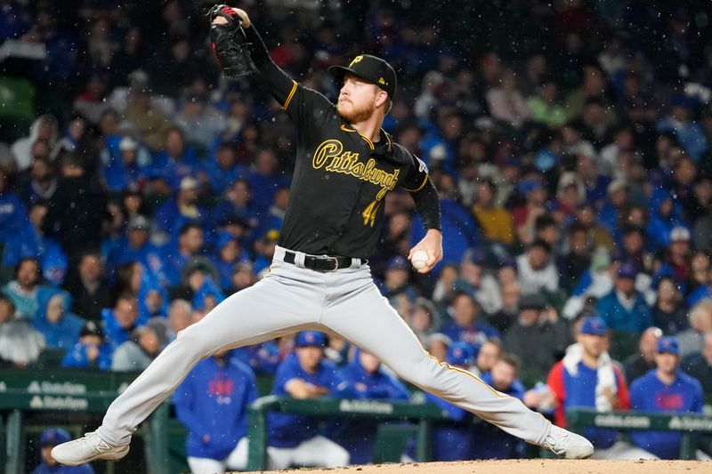 Sep 19, 2023; Chicago, Illinois, USA; Pittsburgh Pirates starting pitcher Bailey Falter (44) throws the ball against the Chicago Cubs during the first inning at Wrigley Field. Mandatory Credit: David Banks-USA TODAY Sports