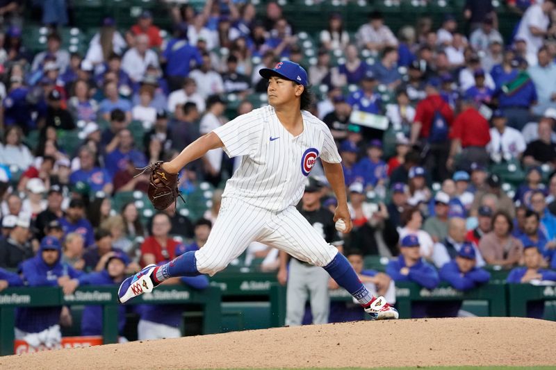 Jun 4, 2024; Chicago, Illinois, USA; Chicago Cubs pitcher Shota Imanaga (18) throws the ball against the Chicago White Sox during the first inning at Wrigley Field. Mandatory Credit: David Banks-USA TODAY Sports