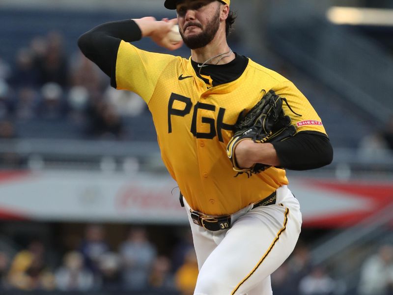 May 23, 2025; Pittsburgh, Pennsylvania, USA;  Pittsburgh Pirates starting pitcher Paul Skenes (30) delivers a pitch against the Milwaukee Brewers during the first inning at PNC Park. Mandatory Credit: Charles LeClaire-Imagn Images
