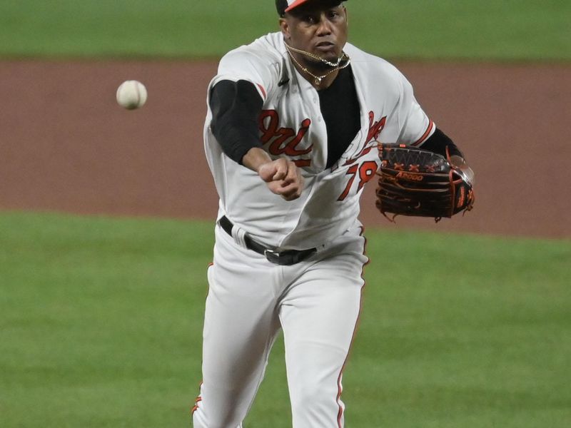 Sep 26, 2023; Baltimore, Maryland, USA;  Baltimore Orioles relief pitcher Yennier Cano (78) throws a ninth inning pitch Washington Nationals at Oriole Park at Camden Yards. Mandatory Credit: Tommy Gilligan-USA TODAY Sports