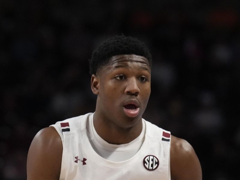 Jan 7, 2023; Columbia, South Carolina, USA; South Carolina Gamecocks forward Gregory Jackson II (23) handles the ball during the first half against the Tennessee Volunteers at Colonial Life Arena. Mandatory Credit: Jim Dedmon-USA TODAY Sports