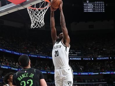 NEW ORLEANS, LA - JANUARY 2: Day'Ron Sharpe #20 of the Brooklyn Nets drives to the basket during the game against the New Orleans Pelicans on January 2, 2024 at the Smoothie King Center in New Orleans, Louisiana. NOTE TO USER: User expressly acknowledges and agrees that, by downloading and or using this Photograph, user is consenting to the terms and conditions of the Getty Images License Agreement. Mandatory Copyright Notice: Copyright 2024 NBAE (Photo by Layne Murdoch Jr./NBAE via Getty Images)