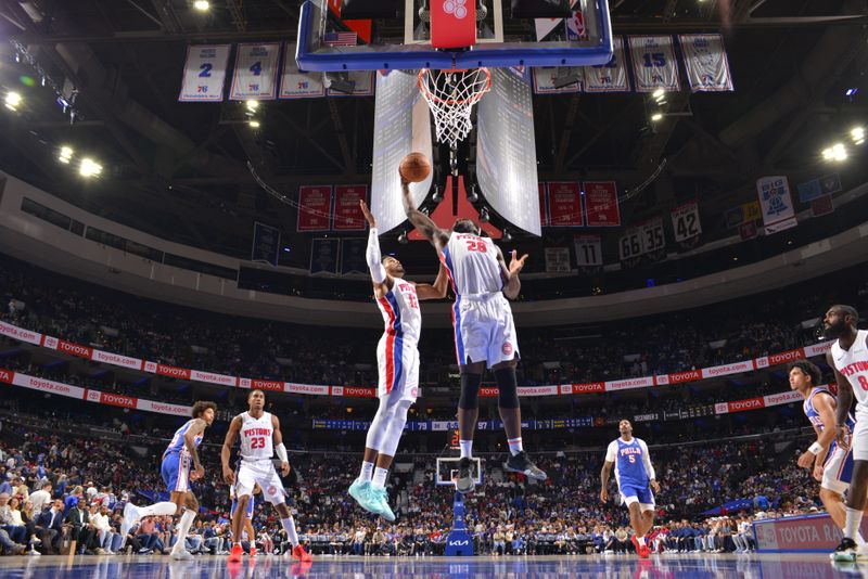 PHILADELPHIA, PA - OCTOBER 30: Isaiah Stewart #28 of the Detroit Pistons rebounds the ball during the game against the Philadelphia 76ers on October 30, 2024 at the Wells Fargo Center in Philadelphia, Pennsylvania NOTE TO USER: User expressly acknowledges and agrees that, by downloading and/or using this Photograph, user is consenting to the terms and conditions of the Getty Images License Agreement. Mandatory Copyright Notice: Copyright 2024 NBAE (Photo by Jesse D. Garrabrant/NBAE via Getty Images)