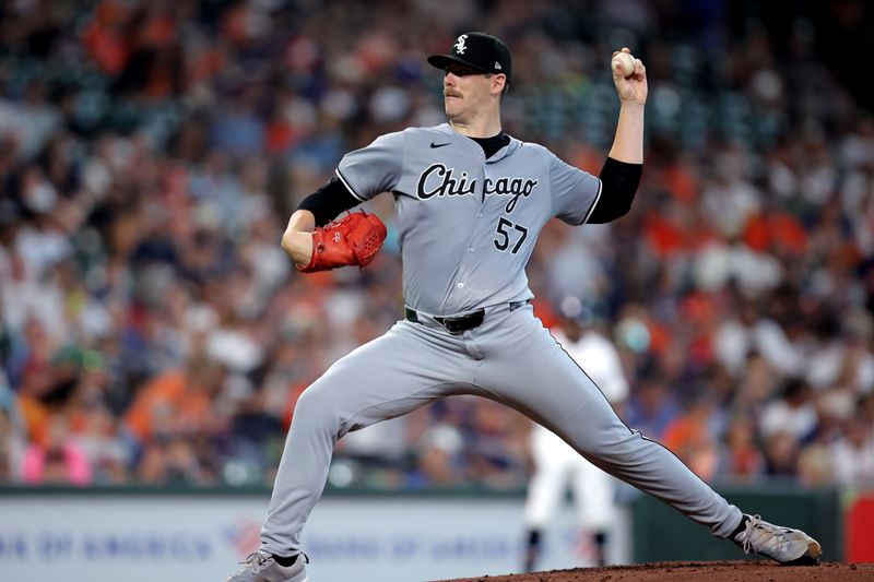 Aug 18, 2024; Houston, Texas, USA; Chicago White Sox starting pitcher Ky Bush (57) delivers a pitch against the Houston Astros during the first inning at Minute Maid Park. Mandatory Credit: Erik Williams-USA TODAY Sports