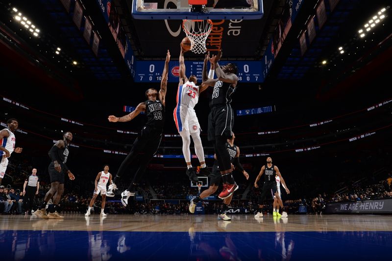 DETROIT, MI - MARCH 7: Jaden Ivey #23 of the Detroit Pistons dunks the ball during the game against the Brooklyn Nets on March 7, 2024 at Little Caesars Arena in Detroit, Michigan. NOTE TO USER: User expressly acknowledges and agrees that, by downloading and/or using this photograph, User is consenting to the terms and conditions of the Getty Images License Agreement. Mandatory Copyright Notice: Copyright 2024 NBAE (Photo by Chris Schwegler/NBAE via Getty Images)