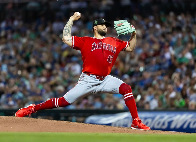 Mar 17, 2026; Mesa, Arizona, USA; Los Angeles Angels pitcher Alek Manoah against the Chicago Cubs during a spring training game at Sloan Park. Mandatory Credit: Mark J. Rebilas-Imagn Images