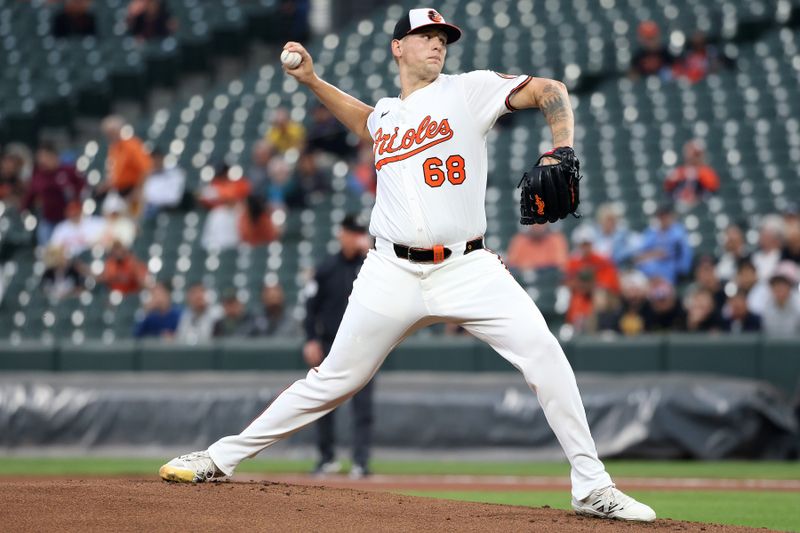 Sep 10, 2025; Baltimore, Maryland, USA; Baltimore Orioles pitcher Tyler Wells (68) throws during the first inning against Pittsburgh Pirates at Oriole Park at Camden Yards. Mandatory Credit: Daniel Kucin Jr.-Imagn Images