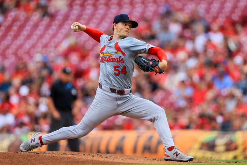 Aug 12, 2024; Cincinnati, Ohio, USA; St. Louis Cardinals starting pitcher Sonny Gray (54) pitches against the Cincinnati Reds in the first inning at Great American Ball Park. Mandatory Credit: Katie Stratman-USA TODAY Sports