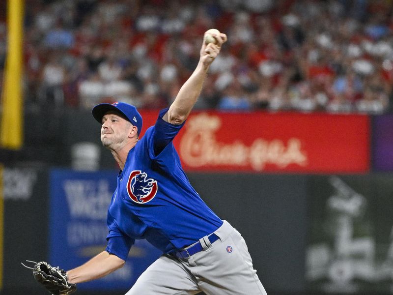 Jul 28, 2023; St. Louis, Missouri, USA;  Chicago Cubs relief  pitcher Drew Smyly (11) pitches against the St. Louis Cardinals during the fifth inning at Busch Stadium. Mandatory Credit: Jeff Curry-USA TODAY Sports