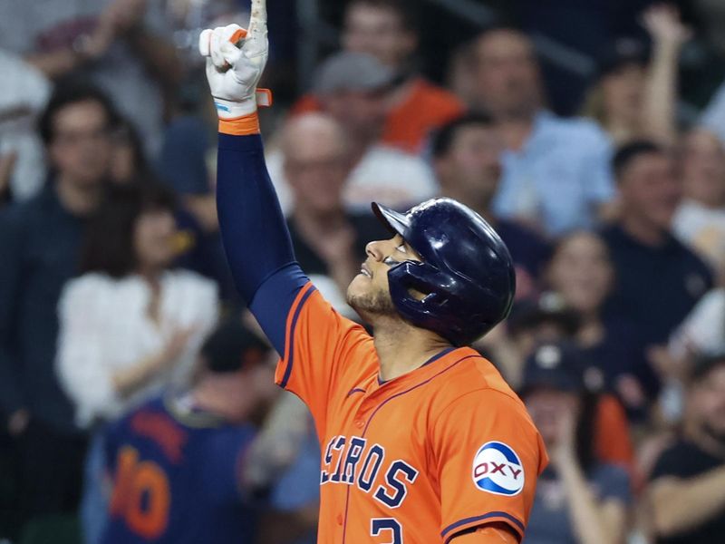 May 17, 2024; Houston, Texas, USA;  Houston Astros shortstop Jeremy Pena (3) reacts after hitting a three-run home run against the Milwaukee Brewers in the fifth inning at Minute Maid Park. Mandatory Credit: Thomas Shea-USA TODAY Sports