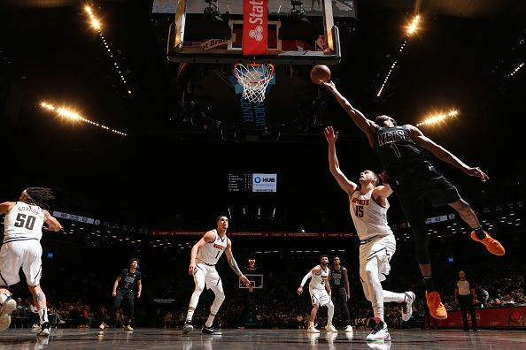 BROOKLYN, NY - DECEMBER 22: Mikal Bridges #1 of the Brooklyn Nets goes to the basket during the game on December 22, 2023 at Barclays Center in Brooklyn, New York. NOTE TO USER: User expressly acknowledges and agrees that, by downloading and or using this Photograph, user is consenting to the terms and conditions of the Getty Images License Agreement. Mandatory Copyright Notice: Copyright 2023 NBAE (Photo by Nathaniel S. Butler/NBAE via Getty Images)