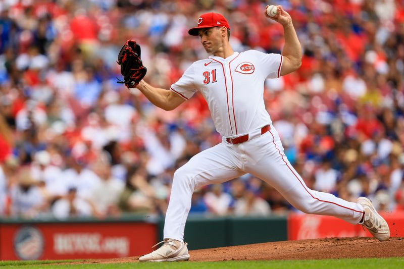 May 26, 2024; Cincinnati, Ohio, USA; Cincinnati Reds starting pitcher Brent Suter (31) pitches against the Los Angeles Dodgers in the first inning at Great American Ball Park. Mandatory Credit: Katie Stratman-USA TODAY Sports