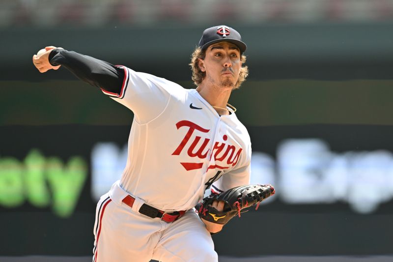 Jun 22, 2023; Minneapolis, Minnesota, USA; Minnesota Twins starting pitcher Joe Ryan (41) throws a pitch against the Boston Red Sox during the first inning at Target Field. Mandatory Credit: Jeffrey Becker-USA TODAY Sports