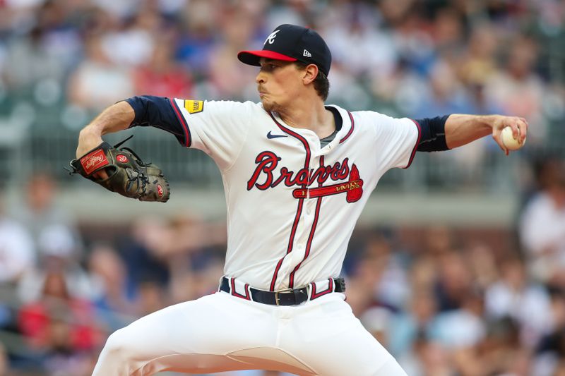 May 28, 2024; Atlanta, Georgia, USA; Atlanta Braves starting pitcher Max Fried (54) throws against the Washington Nationals in the first inning at Truist Park. Mandatory Credit: Brett Davis-USA TODAY Sports
