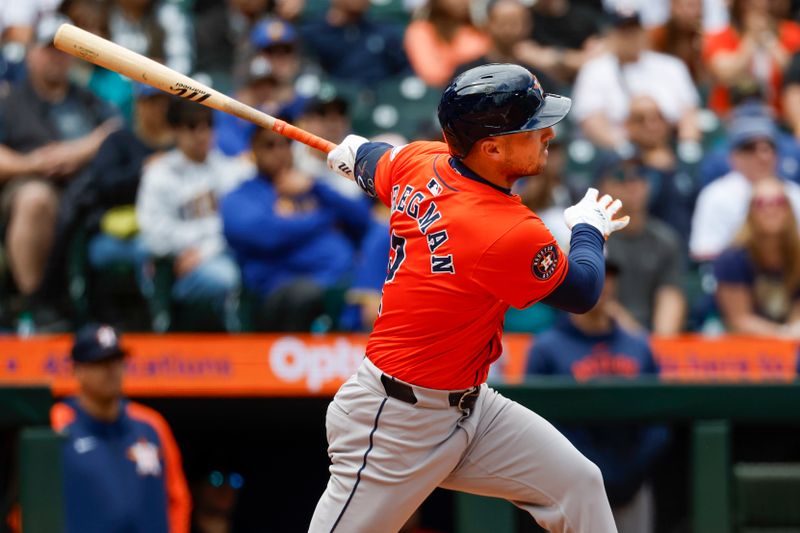 May 30, 2024; Seattle, Washington, USA; Houston Astros third baseman Alex Bregman (2) hits a two-run home run against the Seattle Mariners during the fourth inning at T-Mobile Park. Mandatory Credit: Joe Nicholson-USA TODAY Sports