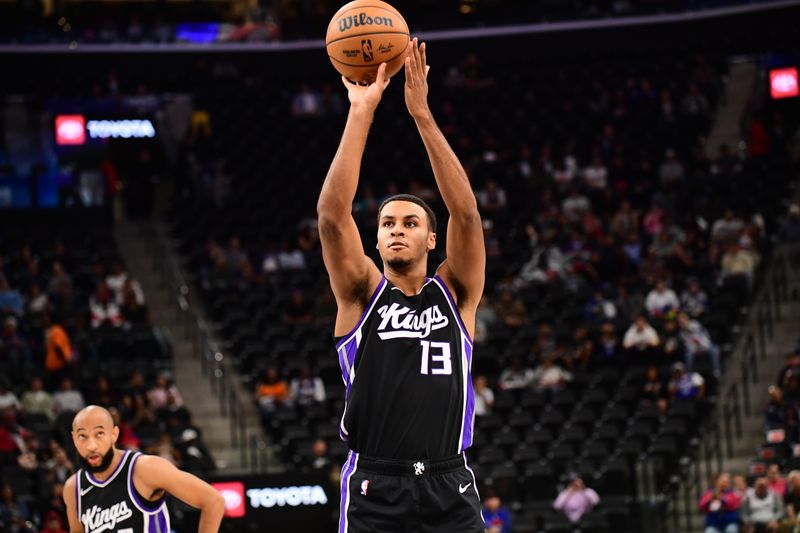 INGLEWOOD, CA - OCTOBER 17: Keegan Murray #13 of the Sacramento Kings shoots a free throw during the game against the LA Clippers during a NBA Preseason game on October 17, 2024 at Intuit Dome in Los Angeles, California. NOTE TO USER: User expressly acknowledges and agrees that, by downloading and/or using this Photograph, user is consenting to the terms and conditions of the Getty Images License Agreement. Mandatory Copyright Notice: Copyright 2024 NBAE (Photo by Adam Pantozzi/NBAE via Getty Images)