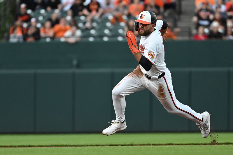 Apr 16, 2024; Baltimore, Maryland, USA;  Baltimore Orioles outfielder Colton Cowser (17) runs the bases during the second inning against the Minnesota Twins at Oriole Park at Camden Yards. Mandatory Credit: Tommy Gilligan-USA TODAY Sports