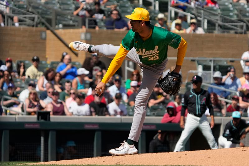 Mar 11, 2024; Salt River Pima-Maricopa, Arizona, USA; Oakland Athletics pitcher Joe Boyle (35) throws against the Arizona Diamondbacks in the first inning at Salt River Fields at Talking Stick. Mandatory Credit: Rick Scuteri-USA TODAY Sports