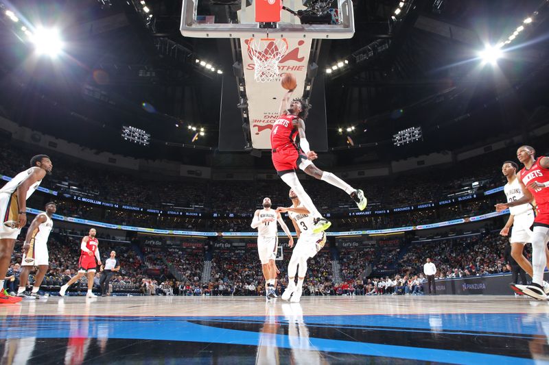 NEW ORLEANS, LA - FEBRUARY 22: Jalen Green #4 of the Houston Rockets dunks the ball during the game against the New Orleans Pelicans on February 22, 2024 at the Smoothie King Center in New Orleans, Louisiana. NOTE TO USER: User expressly acknowledges and agrees that, by downloading and or using this Photograph, user is consenting to the terms and conditions of the Getty Images License Agreement. Mandatory Copyright Notice: Copyright 2024 NBAE (Photo by Layne Murdoch Jr./NBAE via Getty Images)