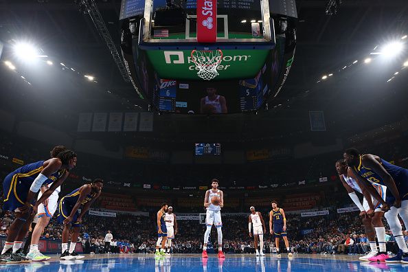 OKLAHOMA CITY, OK - DECEMBER 8: Chet Holmgren #7 of the Oklahoma City Thunder prepares to shoot a free throw during the game against the Golden State Warriors on December 8, 2023 at Paycom Arena in Oklahoma City, Oklahoma. NOTE TO USER: User expressly acknowledges and agrees that, by downloading and or using this photograph, User is consenting to the terms and conditions of the Getty Images License Agreement. Mandatory Copyright Notice: Copyright 2023 NBAE (Photo by Zach Beeker/NBAE via Getty Images)