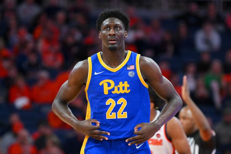 Mar 7, 2026; Syracuse, New York, USA; Pittsburgh Panthers guard Barry Dunning Jr. (22) gestures for his made three-point basket during the second half against the Pittsburgh Panthers at the JMA Wireless Dome. Mandatory Credit: Rich Barnes-Imagn Images