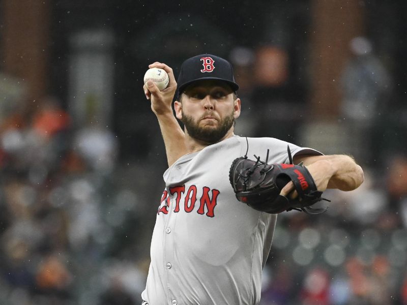 May 29, 2024; Baltimore, Maryland, USA;  Boston Red Sox starting pitcher Kutter Crawford (50) delivers a second inning pitch against the Baltimore Orioles at Oriole Park at Camden Yards. Mandatory Credit: Tommy Gilligan-USA TODAY Sports