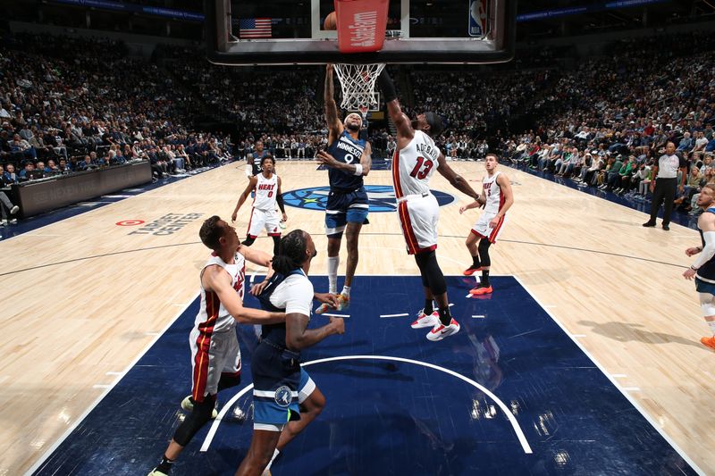 MINNEAPOLIS, MN -  NOVEMBER 10: Nickeil Alexander-Walker #9 of the Minnesota Timberwolves shoots the ball during the game against the Miami Heat on November 10, 2024 at Target Center in Minneapolis, Minnesota. NOTE TO USER: User expressly acknowledges and agrees that, by downloading and or using this Photograph, user is consenting to the terms and conditions of the Getty Images License Agreement. Mandatory Copyright Notice: Copyright 2024 NBAE (Photo by David Sherman/NBAE via Getty Images)