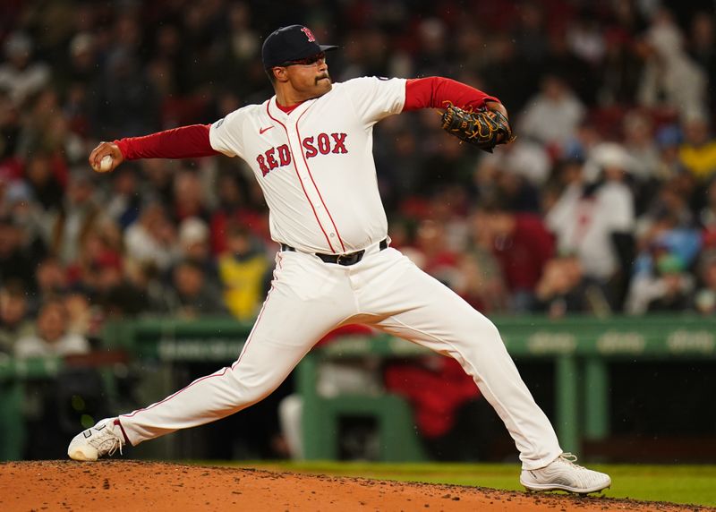 Apr 10, 2024; Boston, Massachusetts, USA; Boston Red Sox pitcher Isaiah Campbell (44) throws a pitch against the Baltimore Orioles in the sixth inning at Fenway Park. Mandatory Credit: David Butler II-USA TODAY Sports